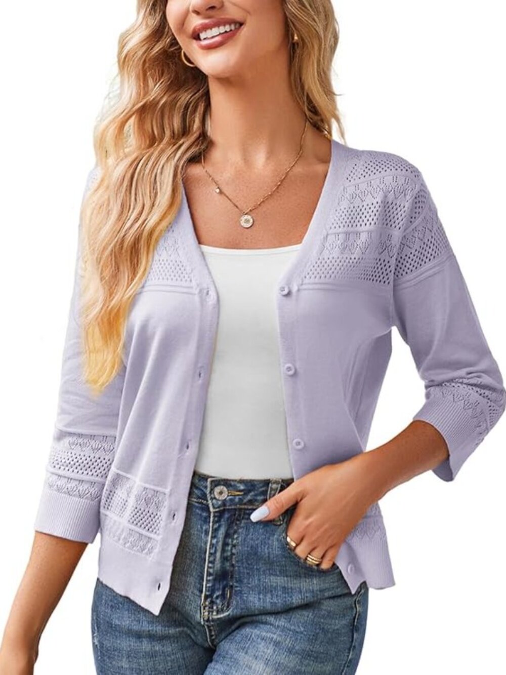 Grace Karin Lilac Eyelet Knit Pullover